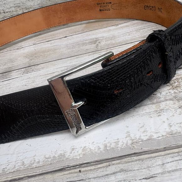 Nocona Belt Genuine Lizard Made in US Black Sz 34 Exotic Western Cowgirl - Picture 10 of 10